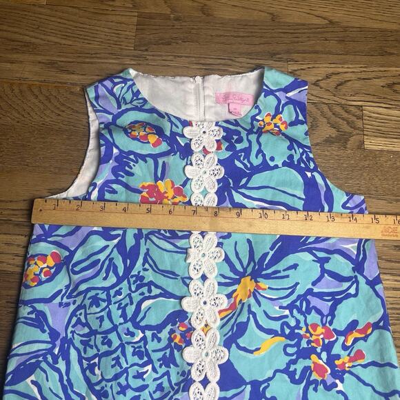 Lilly Pulitzer Girls Shift Dress Size 10 Blue Floral Cotton Sleeveless Mai Tai - Picture 7 of 15